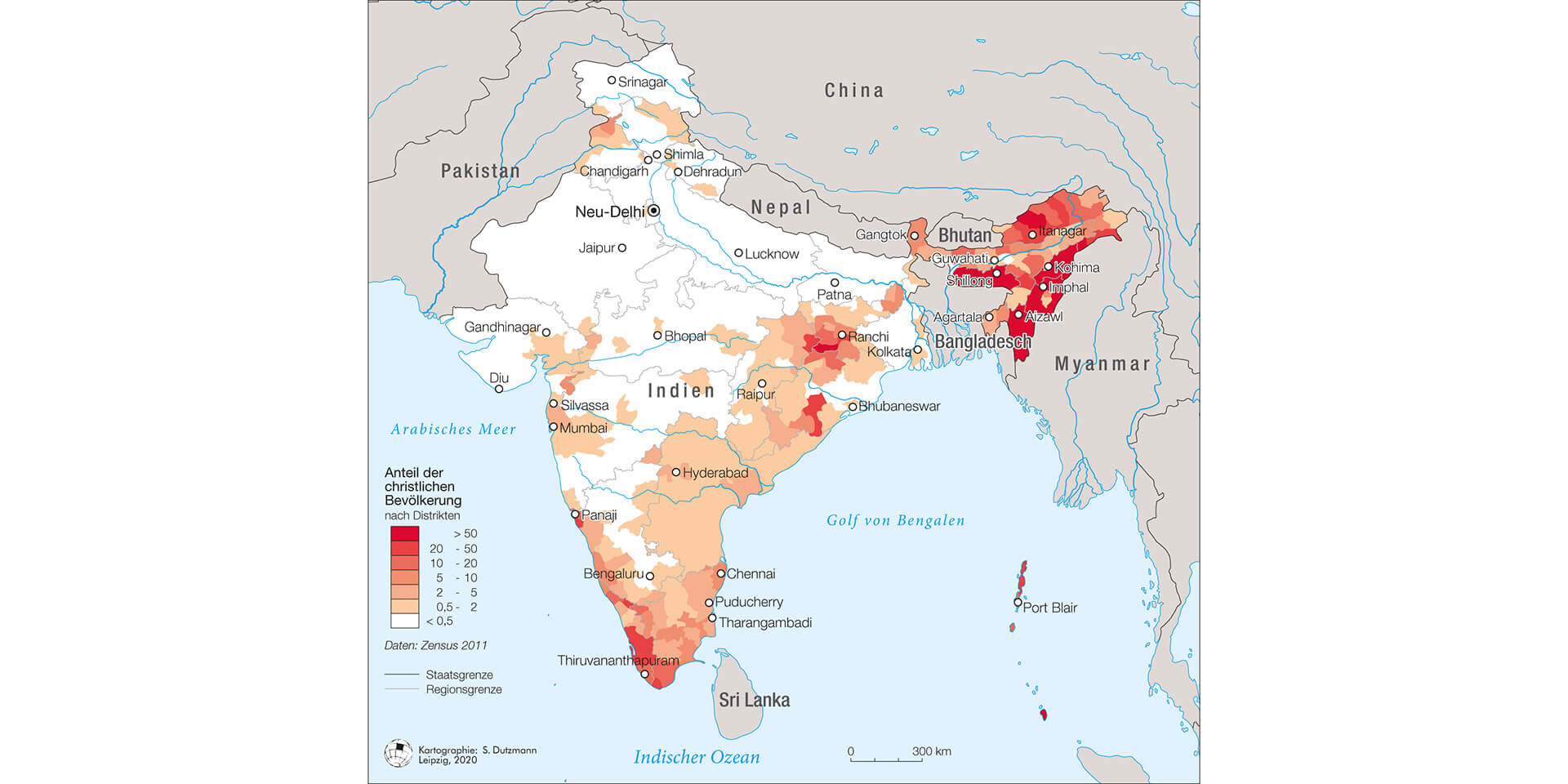 Indien, Anteil der christlichen Bevölkerung (Zensus 2011)